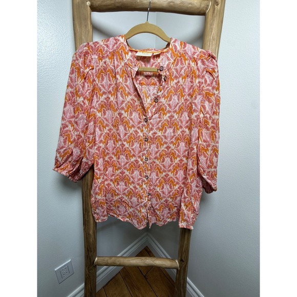 Boho Maeve Anthropologie 3/4 Elastic Balloon Sleeve Size 6 Feminine Flirty - Picture 4 of 11